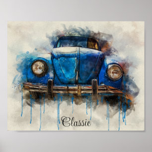 Classic old Blue car poster