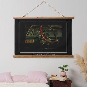 Classic Old Car Dashboard Steering Wheel Hanging Tapestry