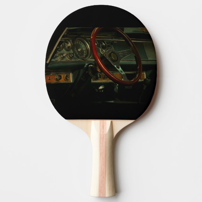 Classic Old Car Dashboard Steering Wheel Ping Pong Paddle (Front)