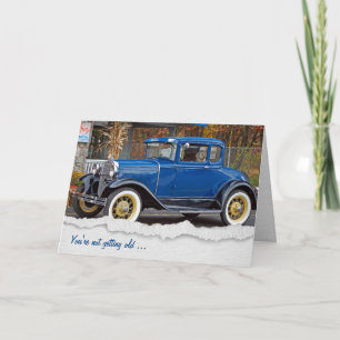 Classic old car with dog card