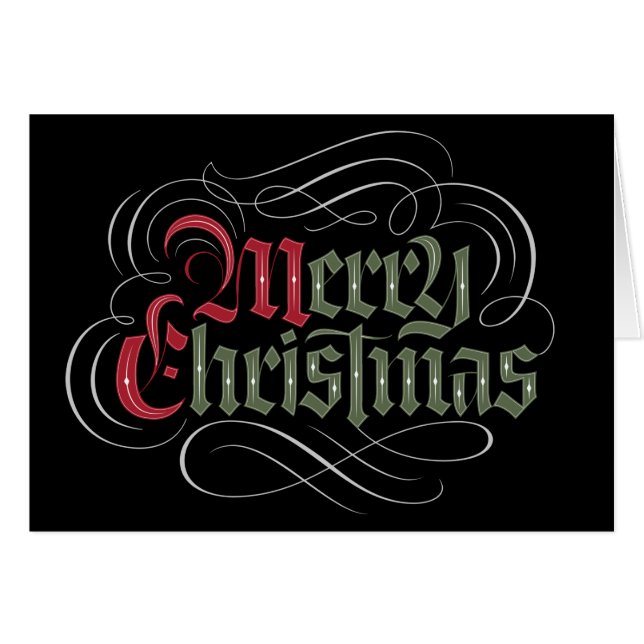 Classic Old English Merry Christmas Calligraphy (Front Horizontal)