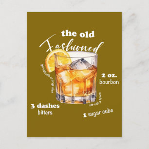 Classic Old Fashioned Recipe Cocktail Art Postcard