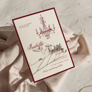 Classic Old Money Deep Red Retro Timeless Wedding Invitation