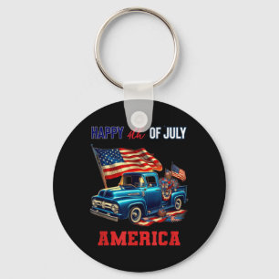 Classic Old Pickup Truck 4th of July Patriotic Keychain
