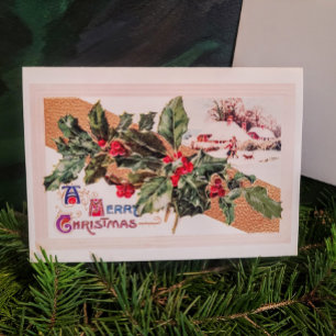 Classic Old Vintage Christmas Card (Holly)