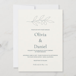 Classic Olive Branch Minimalist Wedding Invitation
