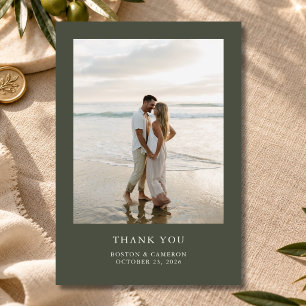 Classic Olive Green 2 Photo Wedding Thank You Card