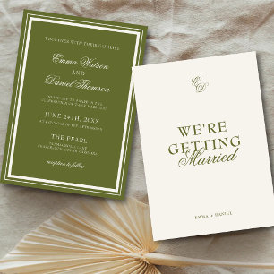 Classic Olive Green and Ivory Wedding Invitation