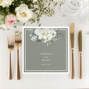 Classic Olive Green Floral Wedding Napkin