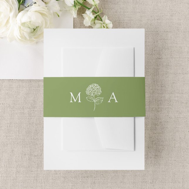 Classic Olive Green Hydrangea Monogram Wedding Invitation Belly Band (Creator Uploaded)