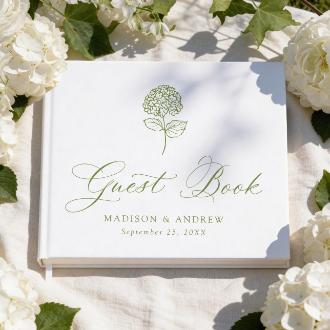 Classic Olive Green Hydrangea Wedding Guest Book (Creator Uploaded)