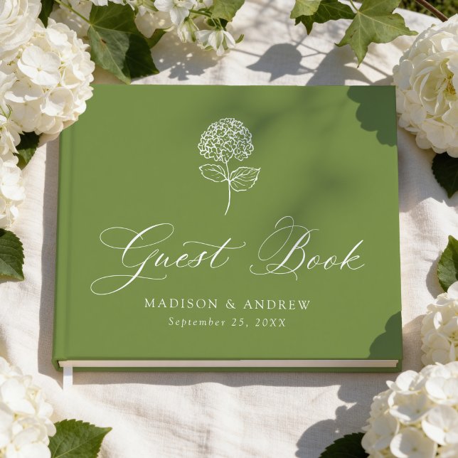Classic Olive Green Hydrangea Wedding Guest Book (Creator Uploaded)