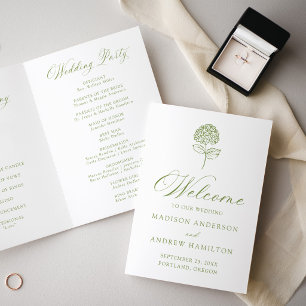 Classic Olive Green Hydrangea Wedding Program