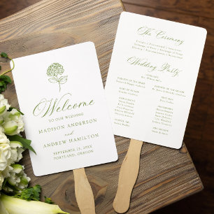 Classic Olive Green Hydrangea Wedding Program Hand Fan