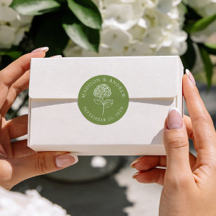 Classic Olive Green Hydrangea Wedding Round Sticker