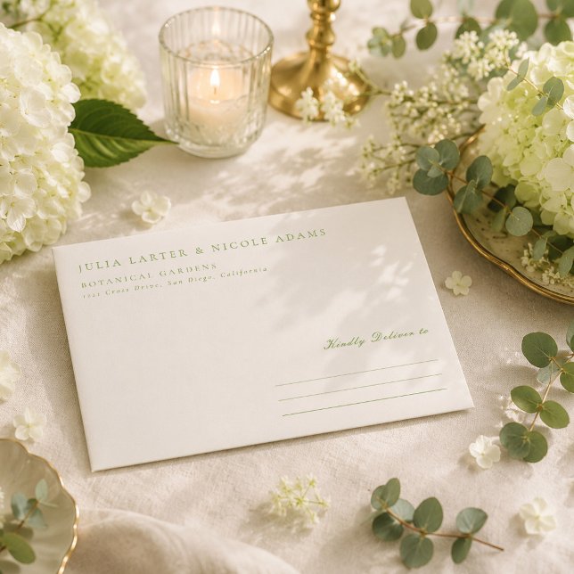 Classic Olive Green Ivory Calligraphy Wedding Envelope (Creator Uploaded)