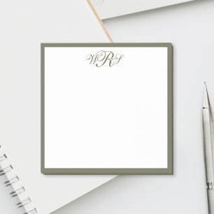 Classic Olive Green Monogram Post-it Notes