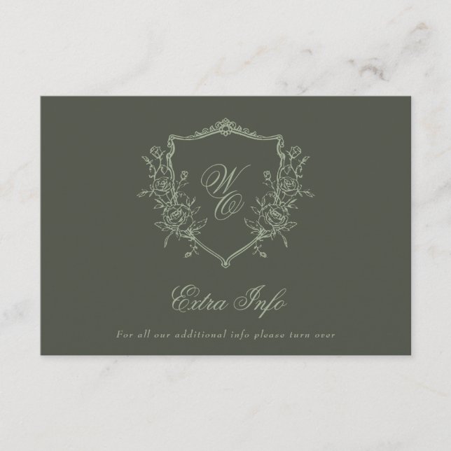 Classic Olive Sage Wreath Details Elegant Wedding Enclosure Card (Front)
