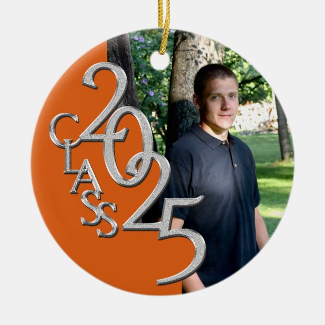Classic Orange 2025 Graduate Photo Ceramic Ornament (Front)