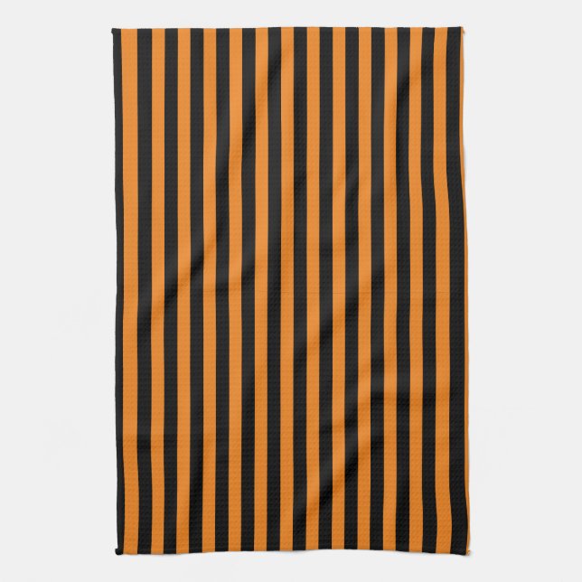 Classic Orange and Black Vertical Stripes Kitchen Towel (Vertical)