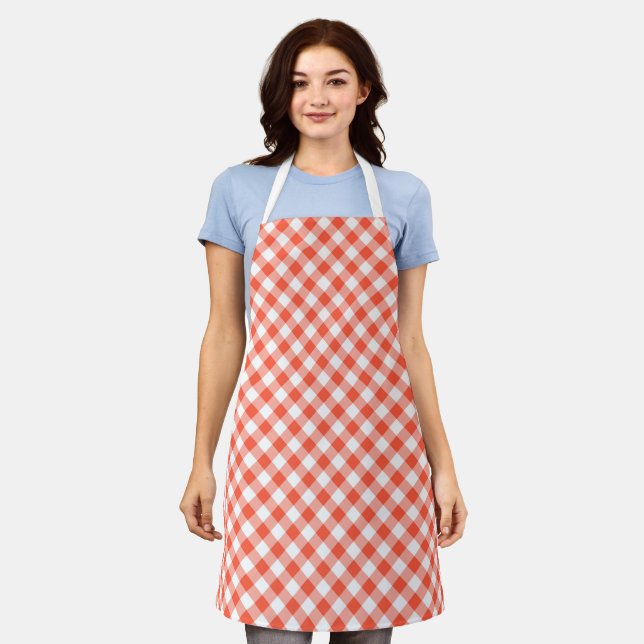 Classic Orange And White Gingham Plaid   Apron (Worn)