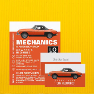 Classic Orange Car, Mechanics Business Card