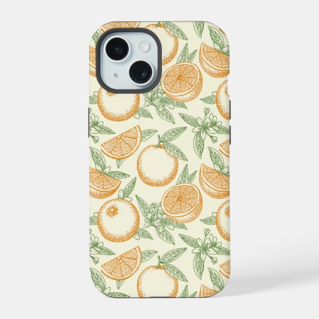 Classic Orange Fruit Pattern iPhone 15 Case (Back)