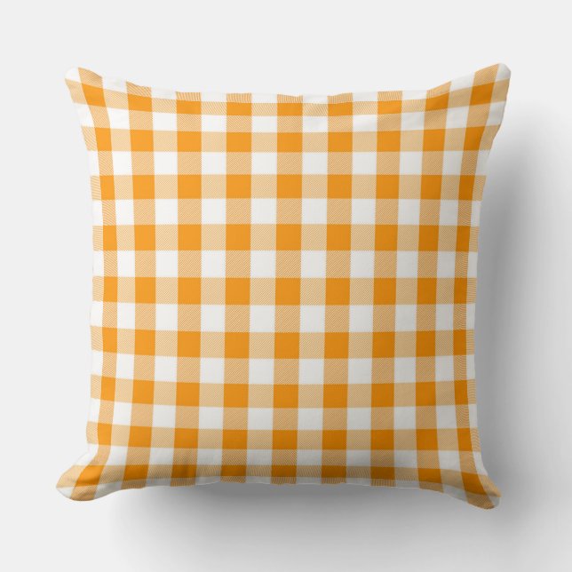 Classic Orange Gingham Pattern Throw Pillow (Front)