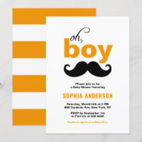 Classic Orange It's a Boy Moustache Baby Shower