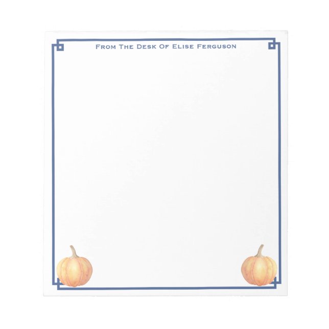 Classic Orange Pumpkin Navy Blue Custom Name Fall  Notepad (Front)