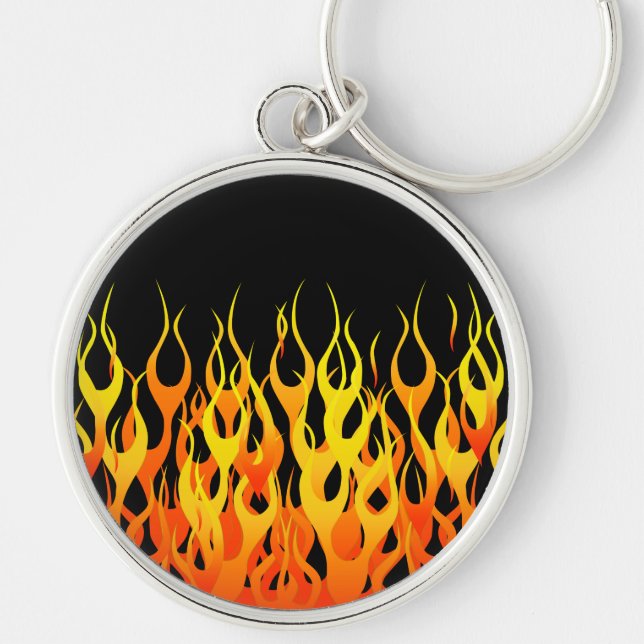 Classic Orange Racing Flames on Fire Keychain (Front)