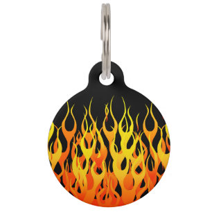 Classic Orange Racing Flames on Fire Pet Tag