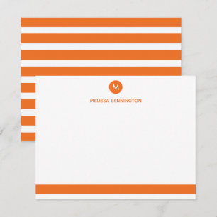 Classic Orange Stripe Personalized Monogram Card