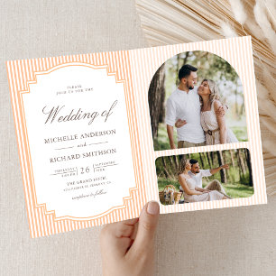 Classic Orange Striped Photo QR Code Wedding Invitation
