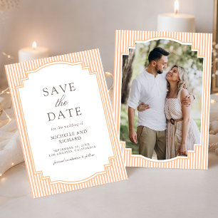 Classic Orange Striped Photo Wedding Save The Date