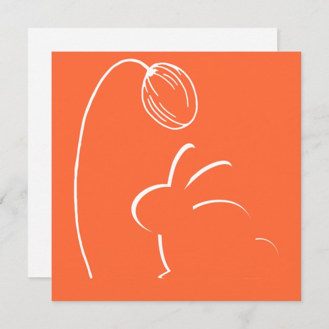 Classic Orange White Bunny Flower Easter Card (Front/Back)
