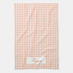 Classic Orange & White Gingham Personalized Name Kitchen Towel
