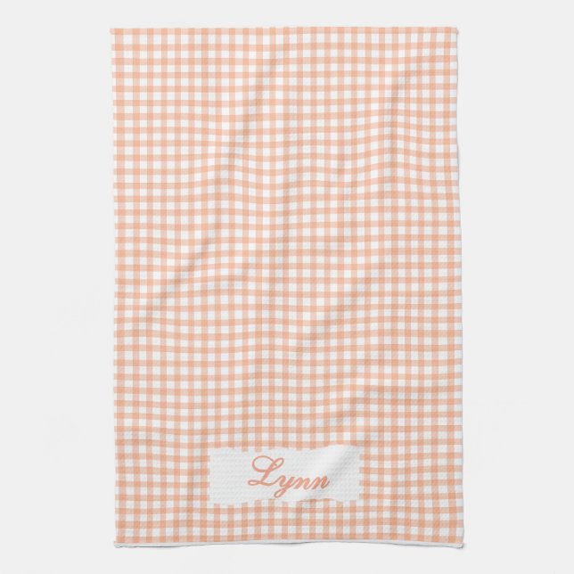 Classic Orange & White Gingham | Personalized Name Kitchen Towel (Vertical)