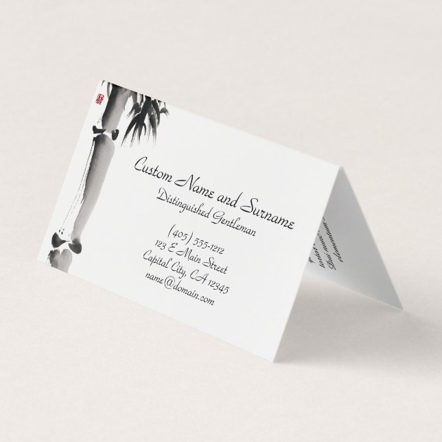 Classic oriental chinese sumi-e ink bamboo tree business card (Back)