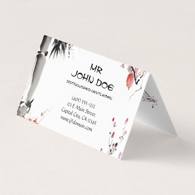 Classic oriental chinese sumi-e ink bamboo tree business card (Back)