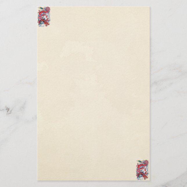 Classic oriental japanese red dragon god tattoo stationery (Front)