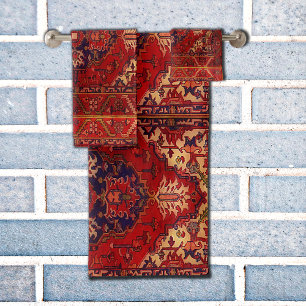 Classic Oriental rug design -   warm colours Bath Towel Set