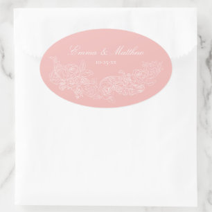 Classic Ornament Blush Pink Wedding Logo Oval Sticker
