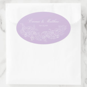 Classic Ornament Pastel Purple Wedding Crest Oval Sticker