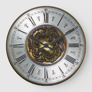 CLASSIC   Ornamental metallic roman numerals image Large Clock