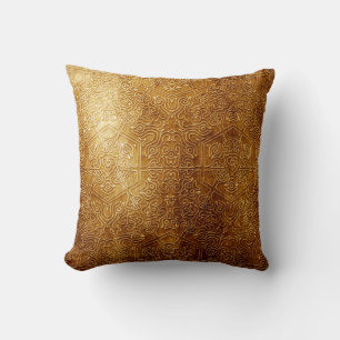 Classic Ornate Gold Metal Plate Throw Pillow