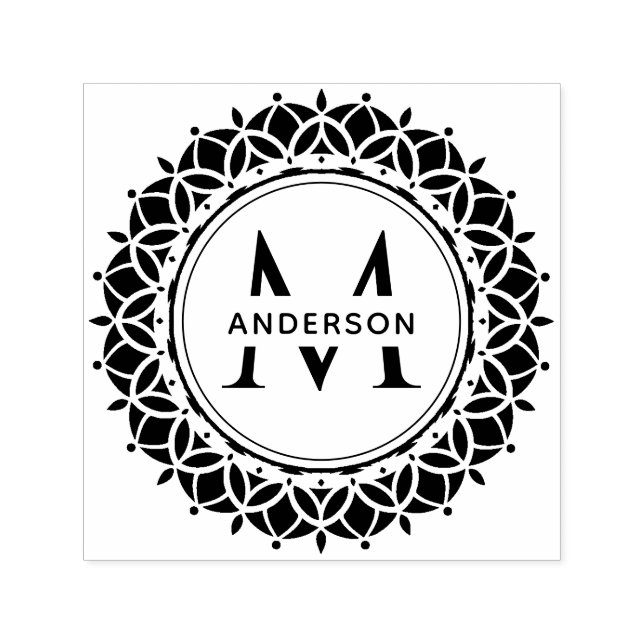 CLASSIC ORNATE MANDALA CUSTOM MONOGRAM FAMILY NAME SELF-INKING STAMP (Design)