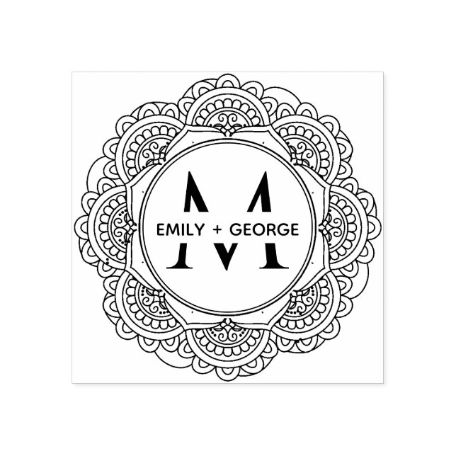 CLASSIC ORNATE MANDALA CUSTOM MONOGRAM WEDDING RUBBER STAMP (Imprint)
