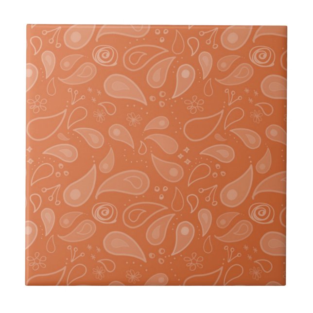 Classic Ornate Orange Paisley Pattern Tile (Front)