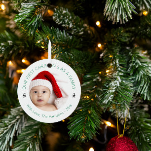 Classic Our First Christmas As A Family Photo Metal Ornament